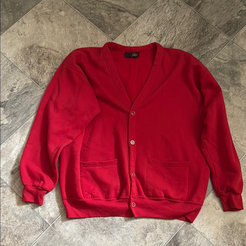 VINTAGE 👵👴GRANNY Red Cardigan Sweatshirt V-Neck Knit sweatshirt material XL